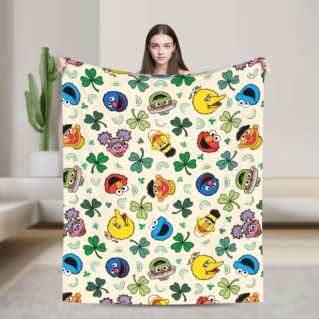 Super Warm Blanket Airplane Travel Zoe and Rosita on Yellow Bedding Throws S-Sesames Streets Flannel Bedspread For Couch Bed