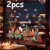 Large Removable Christmas Train Window Clings with Santa, Reindeer & Candy Cane Decorations PVC Stickers Holiday Party Decals