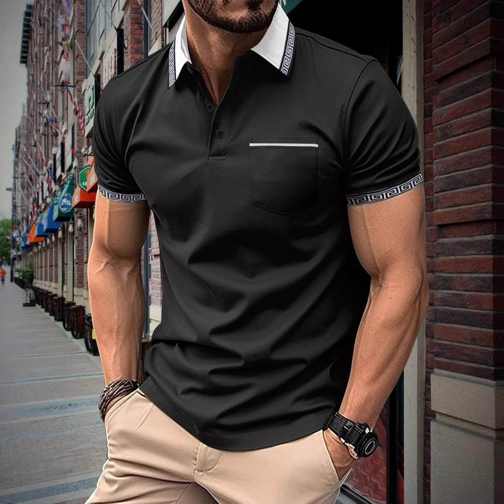 Summer Men New Short Sleeve Spell Color Polo Shirt Men Business Casual Lapel Golf Polo Shirt Tops 100% Polyester