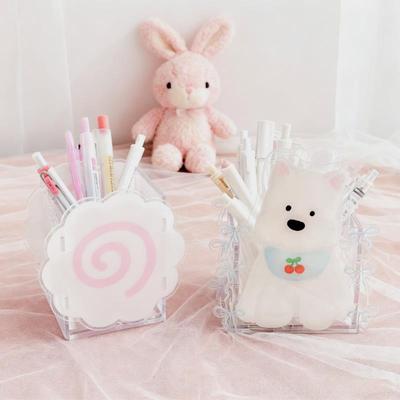 Korean Style Acrylic Pen Holder Cute Fish Cake Desktop Organizers Box Cosmetic Brush Organizer Stationery Pen Storage Boxs