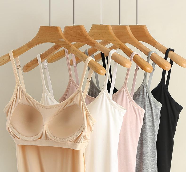 Women's Modal Spaghetti Strap Tank Top with Built-in Bra Pads - Plus Size Sports Bra Underwear