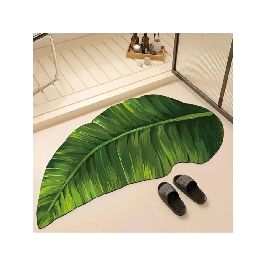 

Bath Mat Non Slip Quick Dry Absorbent Green Shower Rug for Bathroom Floor Washable Rubber Mat with Leaf and Thin Design 40X60CM(1.3X2FT