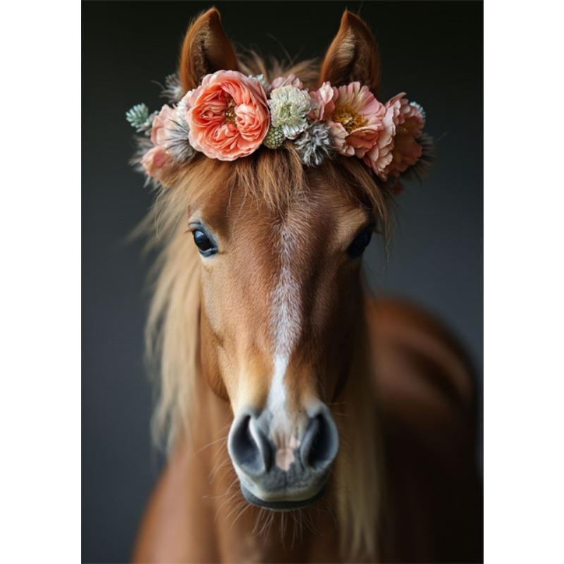 Baby Animals Bunny Goat Pig Dog Horse Sheep Flower Crown Canvas Posters and Prints Wall Art Pictures for Home Kid Room Decor