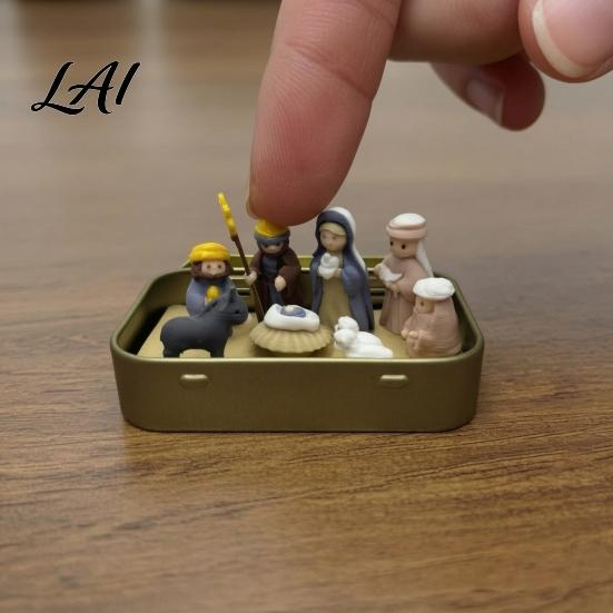 Miniature Nativity Set Mini in Tin Box 3D Printed Pocket Scene Set Small for Desk Christmas Holy Family Jesus Figurines Easter Decoration