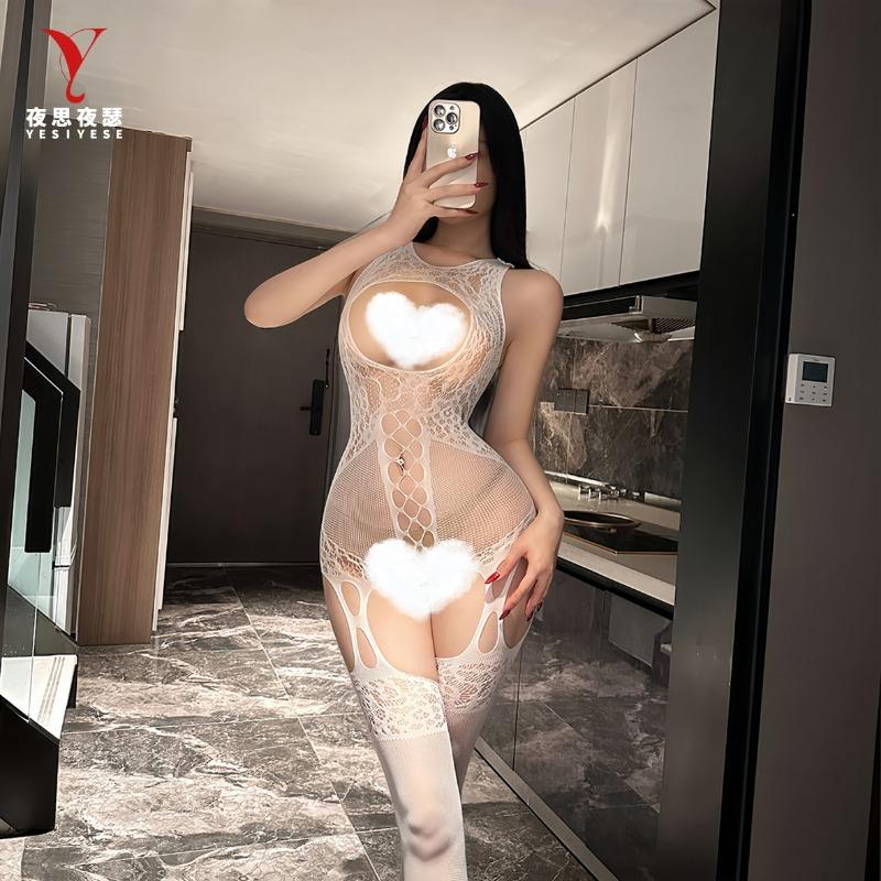 Women Sexy Hollow Out Crotchless One Piece Mesh Bodysuit Lingerie