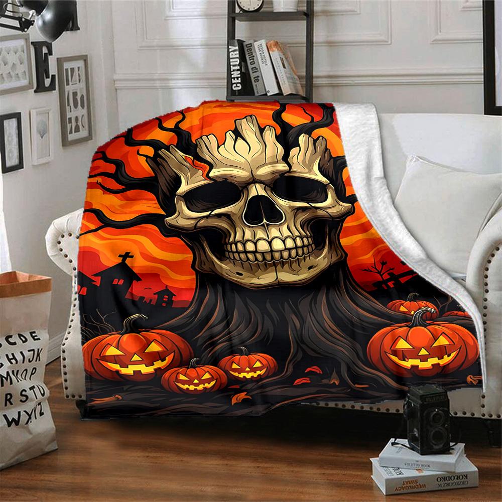 1pc Halloween Skull Blanket Lightweight Flannel Blanket Throw Blanket For Sofa, Bed, Travel, Camping, Livingroom, Office, Couch, Chair, And Bed yy2510