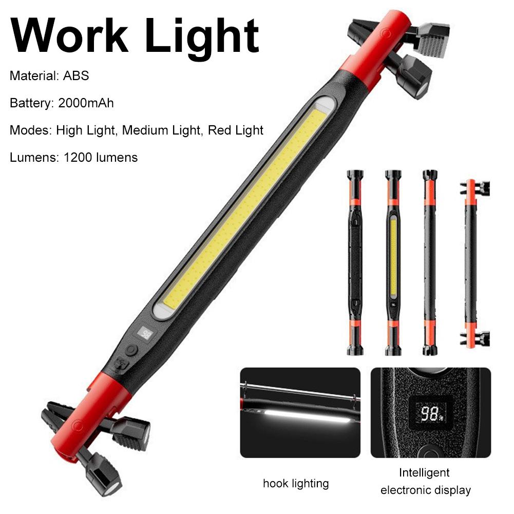 High Lumen Rechargeable LED Work Light for Car Emergency Repair, Powerful Magnetic Flashlight with Hooks and Magnetic Base L5K4