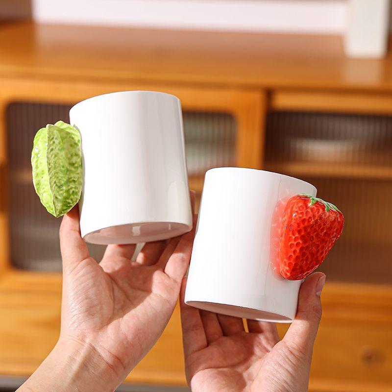 Creative Fruit Lemon Strawberry Cup Ceramic Breakfast Milk Mug Exquisite Afternoon Camellia Flower Tea Cup Office Coffee Mug New
