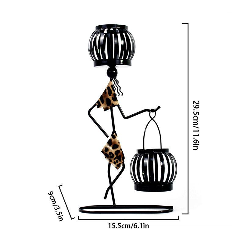 1PC Double Lantern Home Decor Leopard Print Person Abstract Character Sculpture Creative Metal Candlestick Candle Holder