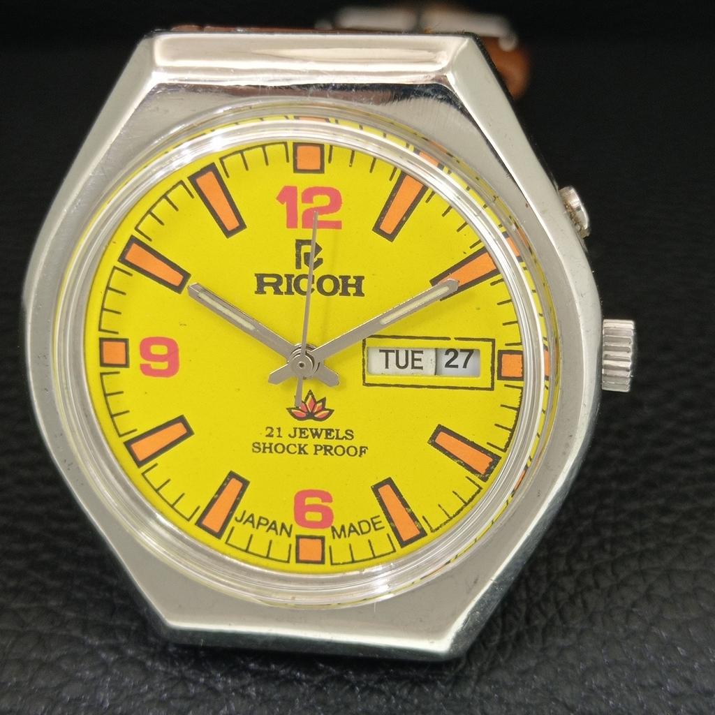 RICOH R31 AUTOMATIC VINTAGE JAPAN MENS YELLOW COLOR DIAL WATCH a707674-1