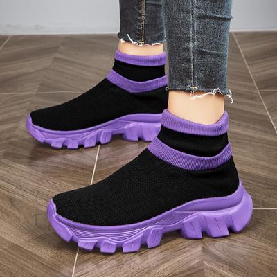 Spring Fly-Woven Short Boots Thick-Soled Lightweight Elastic Socks Shoes Couple High-Top Mesh Sports Casual Shoes Women'S Boots