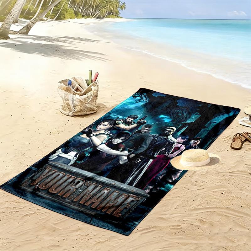 Name Custom Evil Zombie Game Print Beach Towel, Large Soft Quick Dry Towel for Beach Camping Swimming