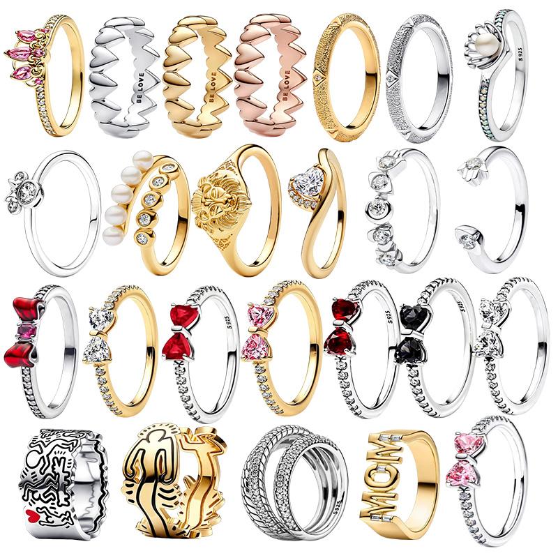 S925 silver new silver bow ring pink color black fashionable niche high-end women's jewelry