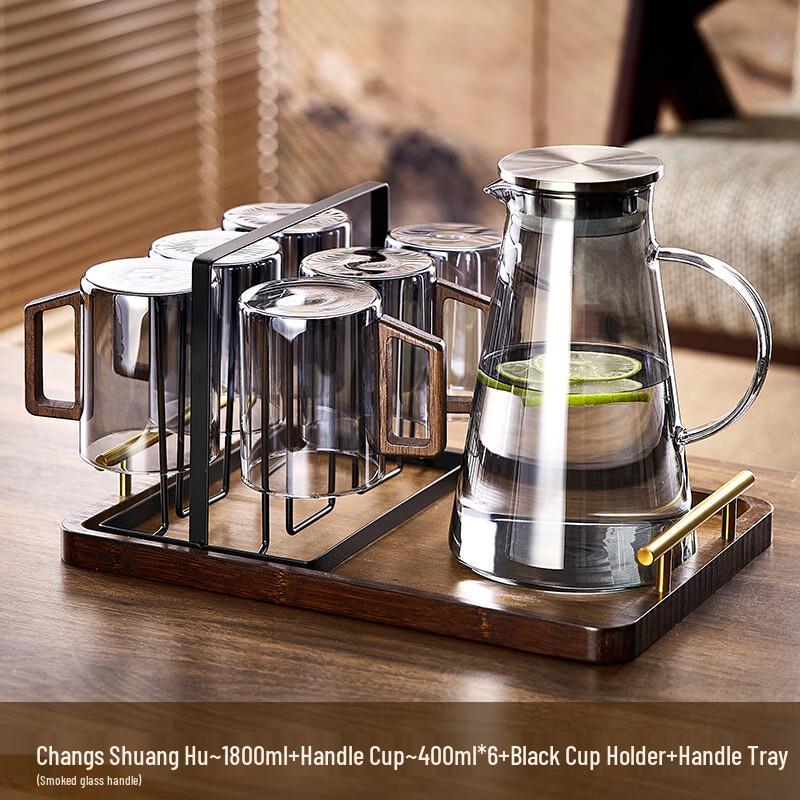 Borosilicate Glass Drinkware Set with Wooden Handles