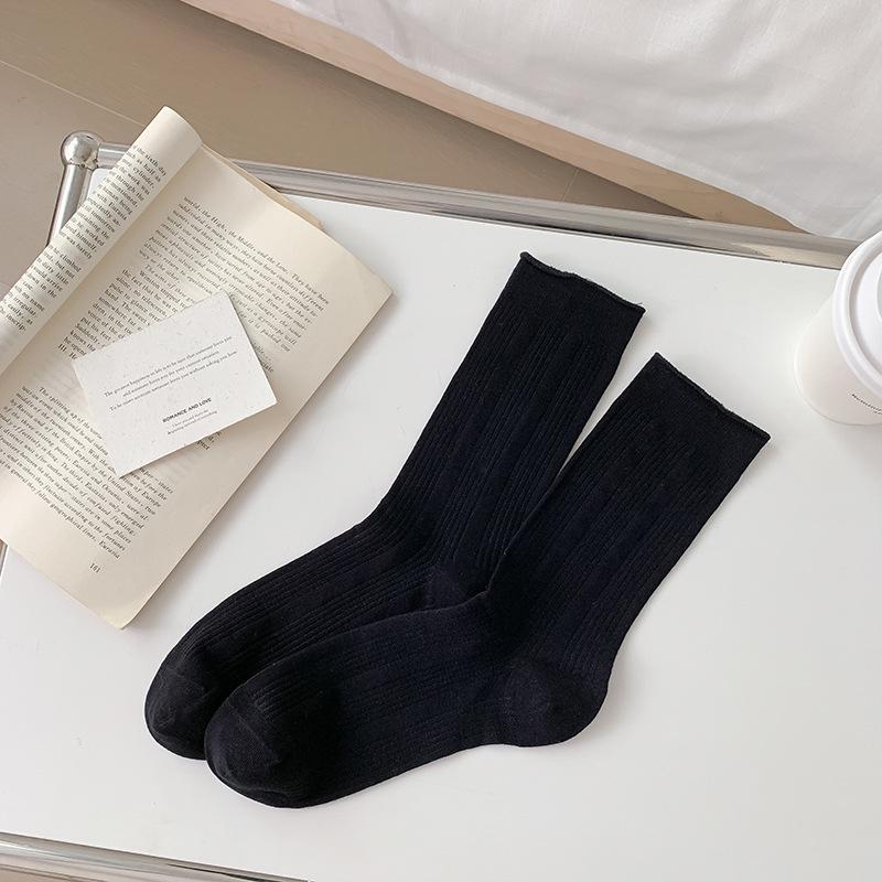 Women's Mid-Calf Cotton Socks - Summer Thin, Rolled Edge, Ruffle Design, Maternity Option