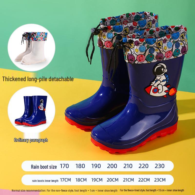 Kids' Waterproof Cartoon Rain Boots - Non-Slip Rubber Shoes for Boys & Girls, Warm Long Mid-High Top Design