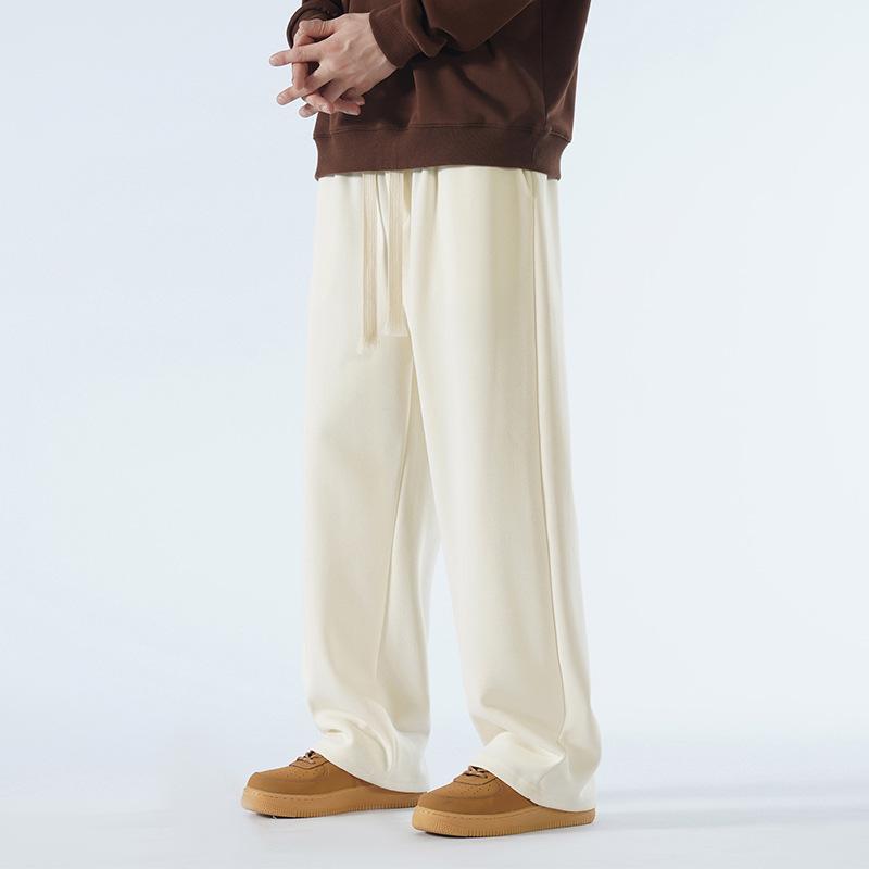 Men's Fleece-Lined Wide-Leg Casual Sweatpants for Autumn and Winter