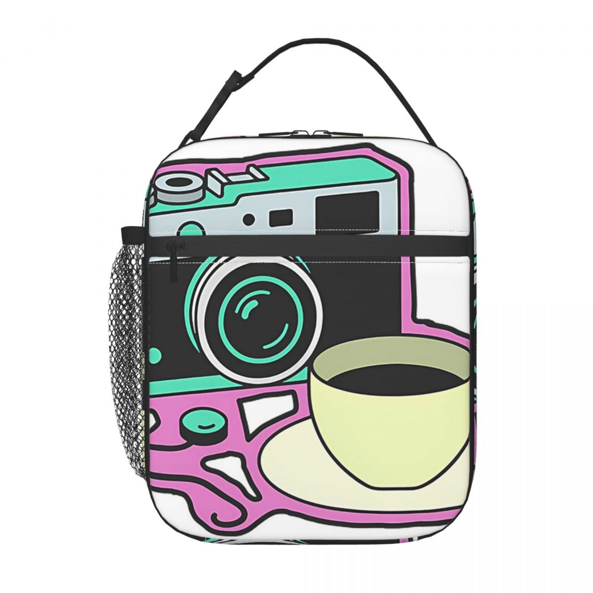 

Camera And Coffee Pattern Insulated Lunch Bag for Women Children Portable Food Boxes Thermal Lunch Box Tote One Size