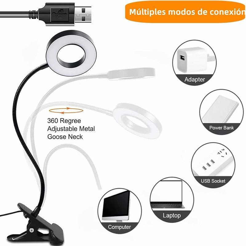 1Pc LED Desk Lamp Eye Protection Student Reading Manicure Face Tattoo Embroidery Eyebrow Selfie Fill Light Magnifying Glass Desktop Clip Lamp