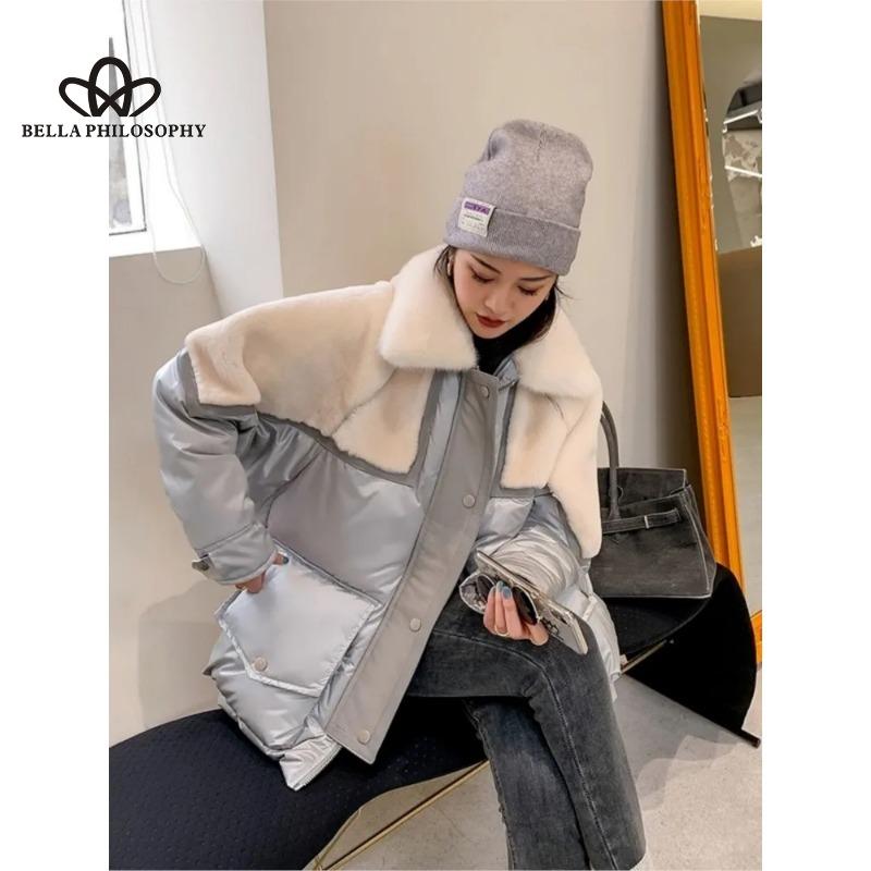 Новый пуховик женский лоскутный двусторонний мех норки искусственный воротник парка — фото 5