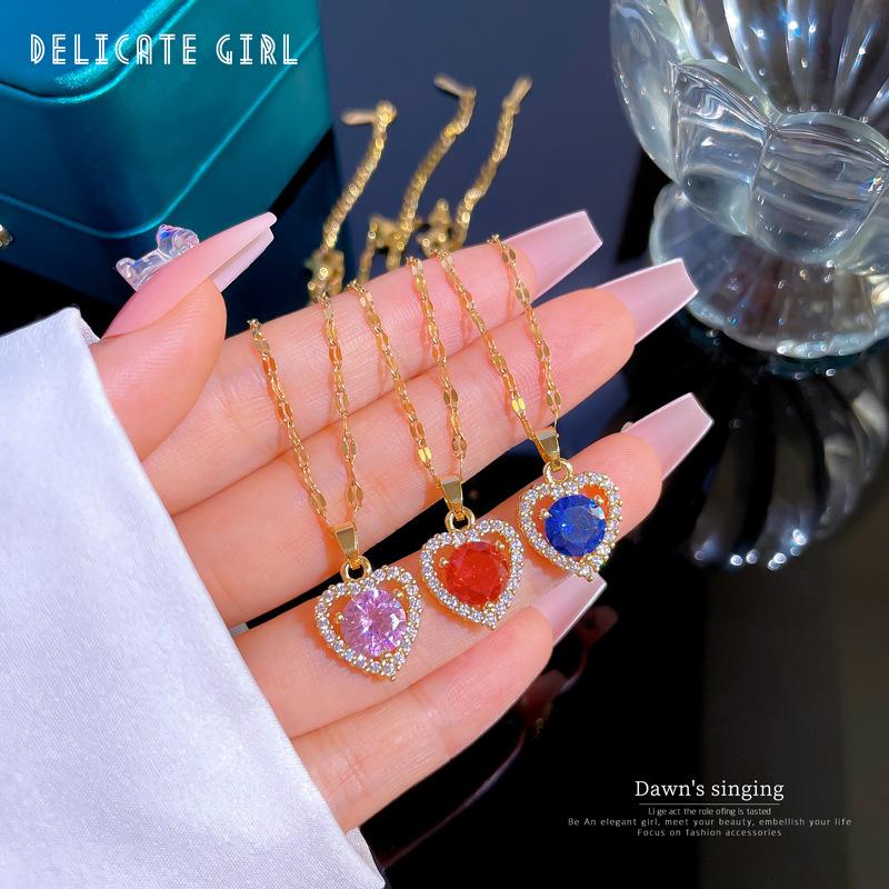 Light Luxury Super Fairy Love Micro Inlaid Real Gold Necklace Female Transfer Bead Collarbone Chain With Jewelry