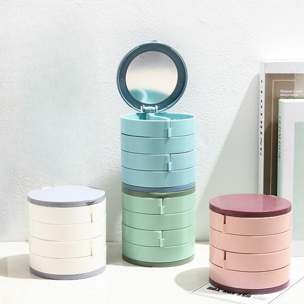 360 ° Rotating Jewelry Box Standing Holder Multi-layer Classified Dustproof and Moisture-proof Compartment Design Storage Box