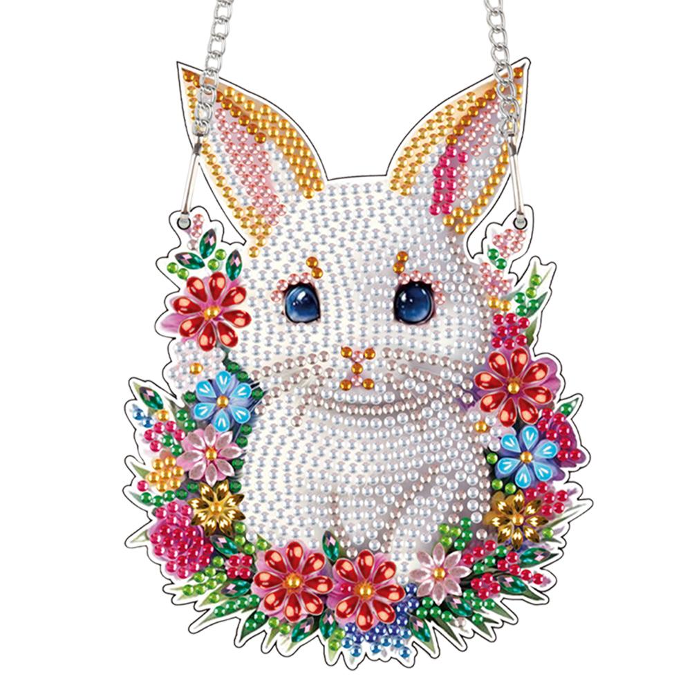 Special Shape Easter Rabbit Wreath Rhinestone Diamond Art Pendants Diamond Painting Hanging Pendant for Garden Window Decor