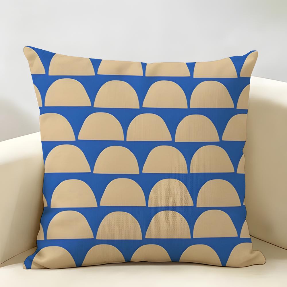 Nordic Style Geometric Blue Pattern Cushion Cover Natural Linen Organic Fabric Printing Breathable Perfect For Home Decor