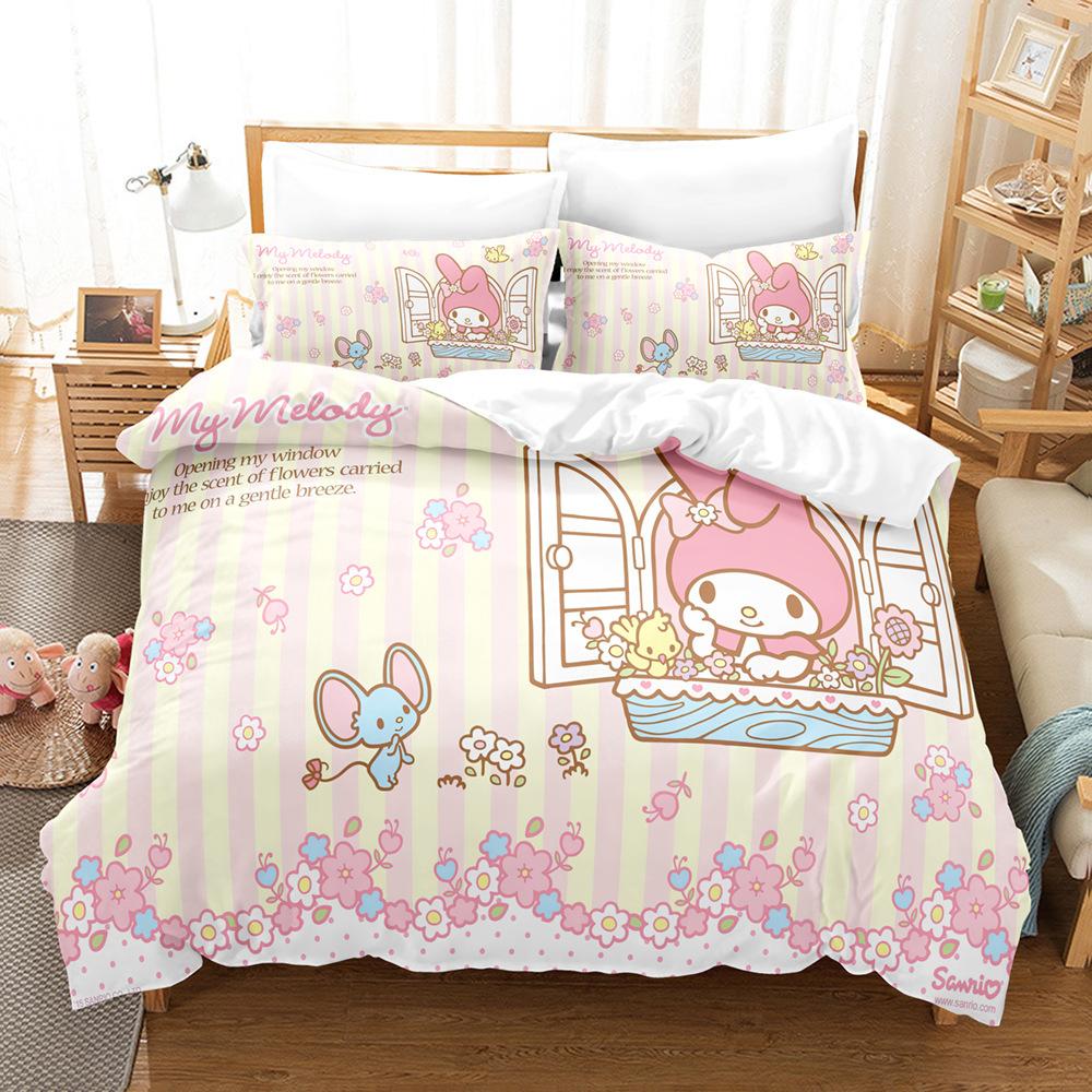 Melody Polished Four-Piece Cartoon Sanrio Autumn And Winter Warm Bedding Quilt Cover Pillowcase Mattress Sheet