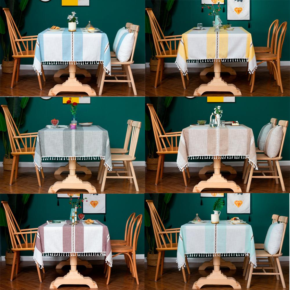 Nordic Striped Tablecloth Fabric Cotton And Linen Party Fringed Flower Festival Solid Color Amazon Table Mat Tablecloth