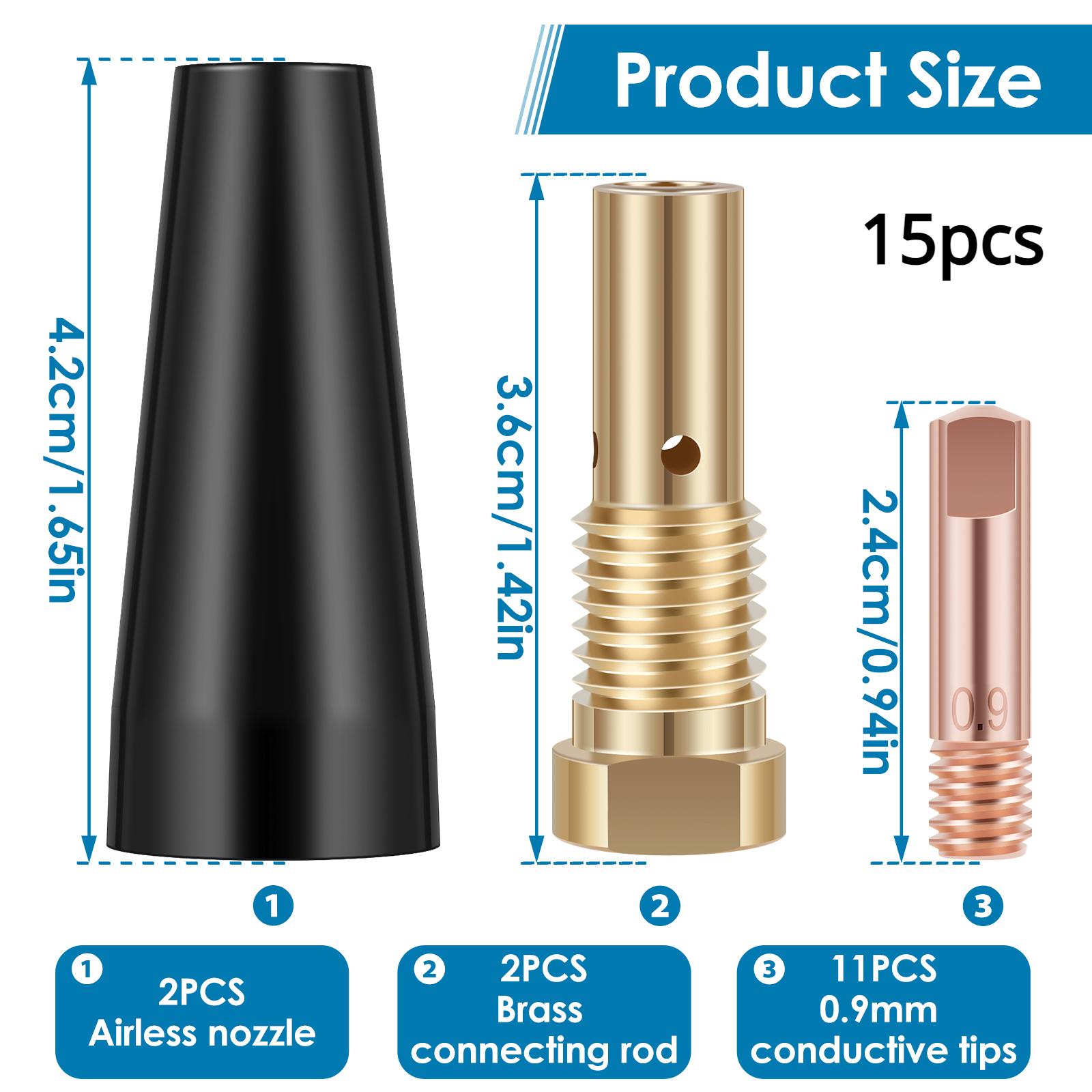 

15Pcs Gasless Nozzle Tips Welding Kit 0.8/0.9mm Flux Core Gasless Nozzle Welding Tips Replacement for MIG Welder Welding Tools
