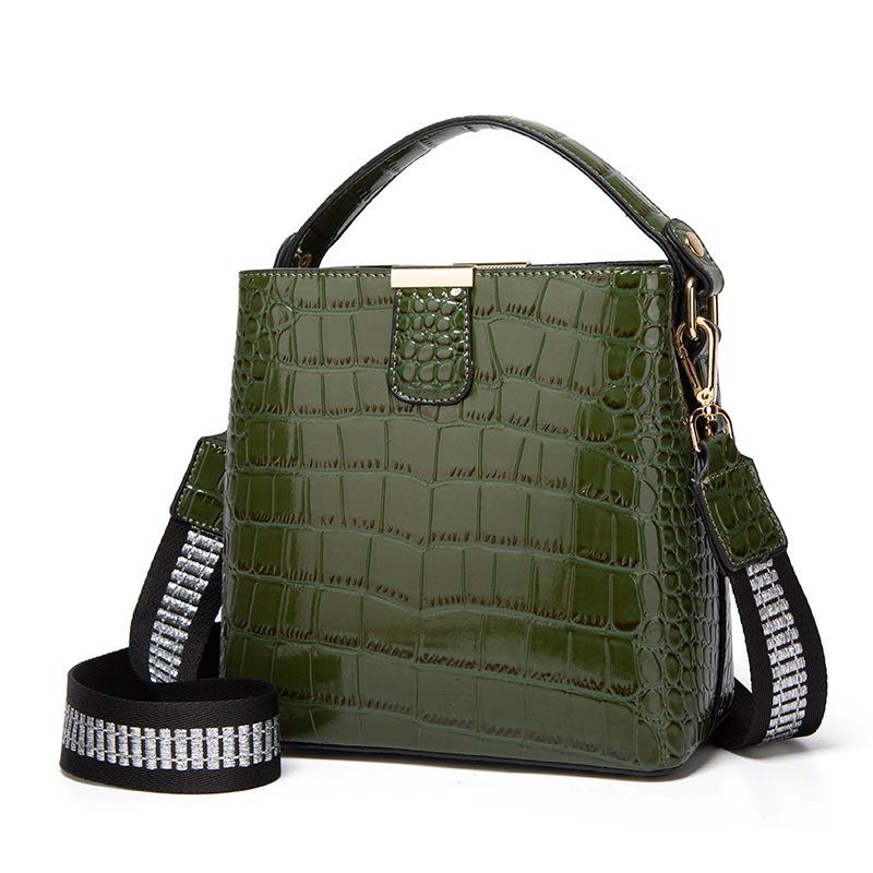 New patent leather women's bag, crocodile pattern handbag, shoulder crossbody fashion bucket women's bag OEM customization