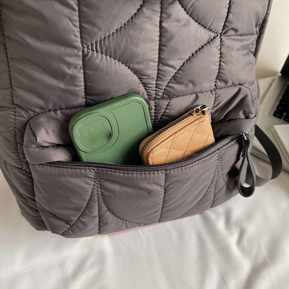 Nylon Padded Coat Backpack Solid Color Student Schoolbag Space Cotton Shoulder Bag  Outdoor