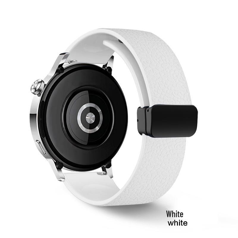 Magnetic Silicone Folding Buckle Watch Strap for Huawei GT5, Samsung 22/18mm with Lychee Pattern.