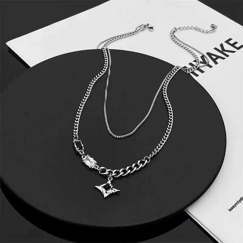 Mangxing double-layer necklace men's trendy sweater chain light luxury niche design hip-hop style couple boys and women's collarbone chain