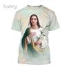 Virgin Mary T Shirt 3D Print Goddess Of Mercy T-Shirt For Men Women Christian Blessed Jesus God Tee Tops Short Sleeve Streetwear
