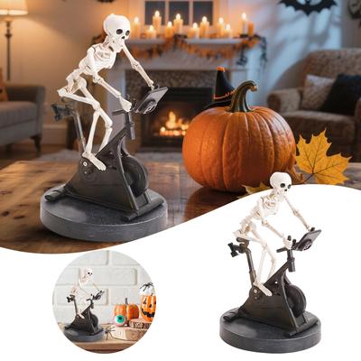 Halloween Resin Statues Skeleton Riding Bike Figurines Halloween Skeleton Decorations Desktop Ornament Festival Home Decor