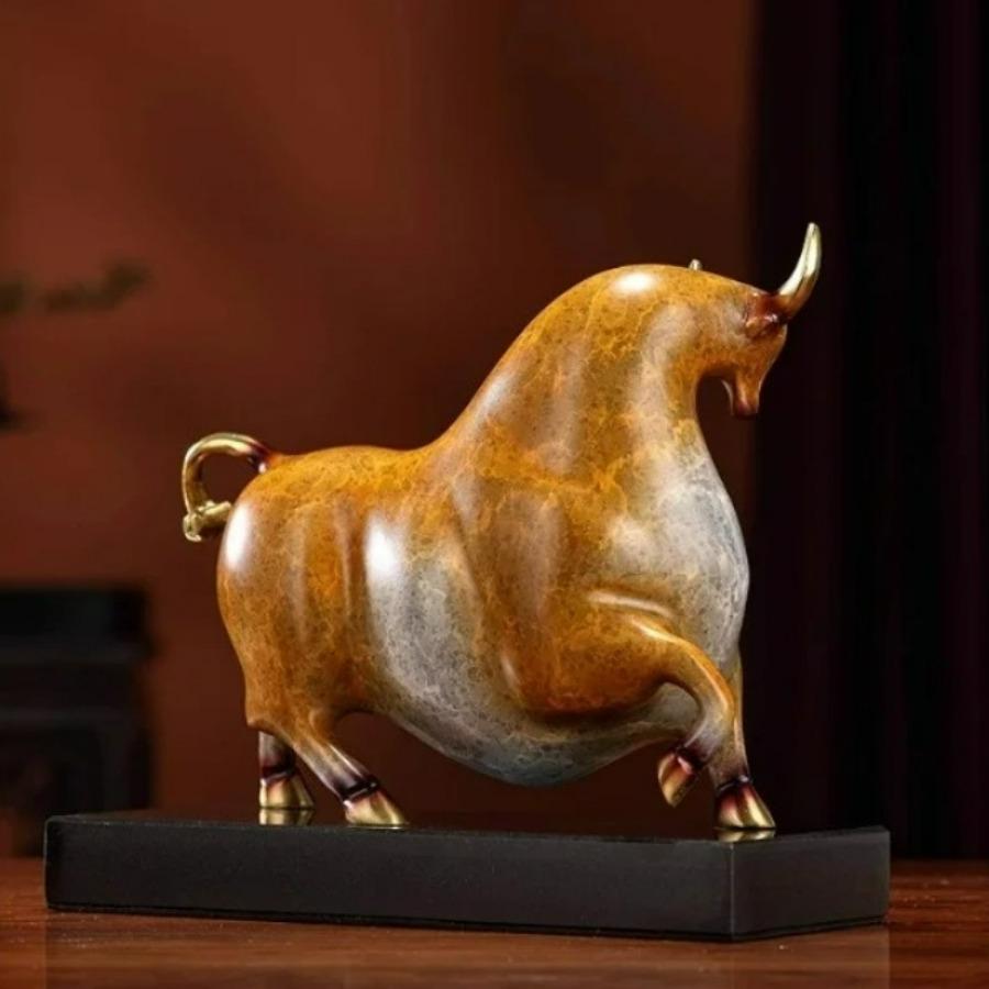 Modern Art Bronze Bull Statue Bronze Abstract Copper Figurine Bull Sculpture Hand-made Art Crafts Home Office Decor Lucky Gifts