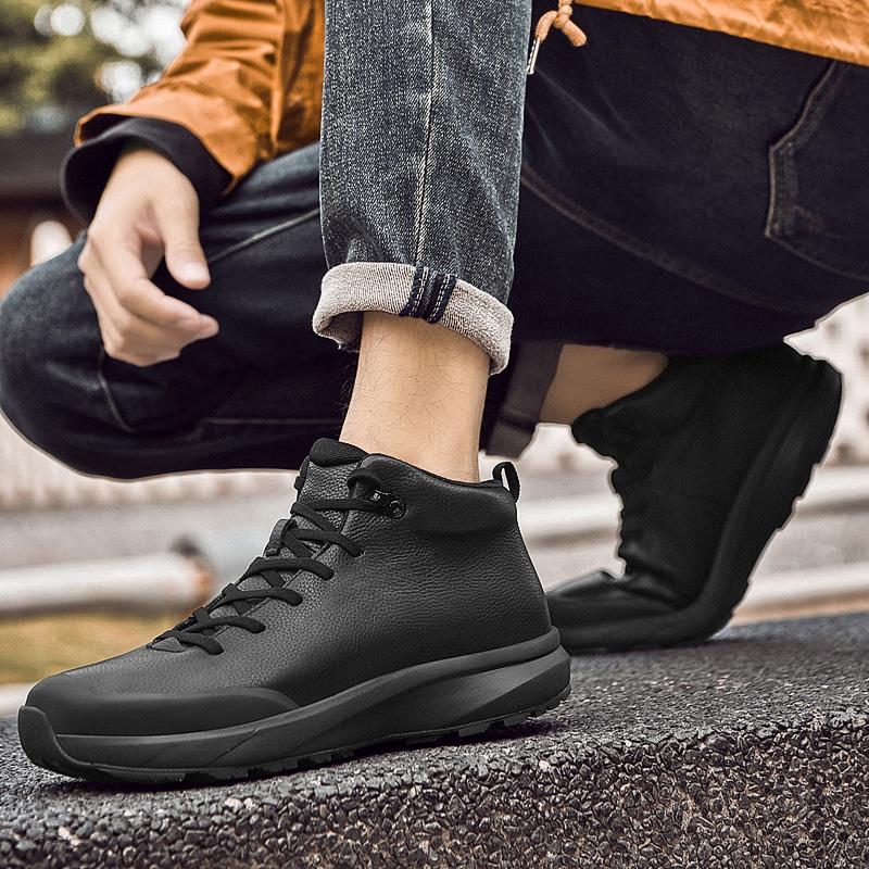 Fashion Minimalist Genuine Leather Outdoor Walking Shoes Mens Lace-Up Sneaker Lightweight Casual Leather Running Jogging Shoes