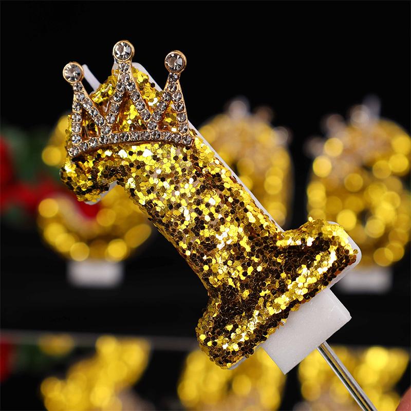 Large Gold 3D Digital Birthday Candle Crown Style Long Burning for Retirement Celebration Party Cake Decor