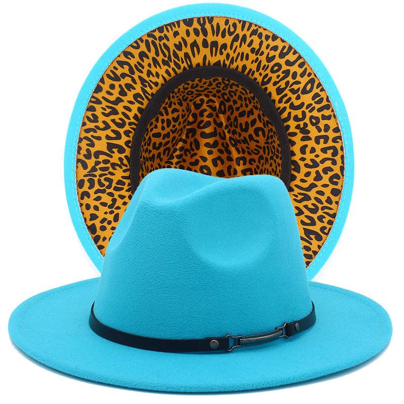 Fashion leopard print belt flat brim top hat autumn and winter British men and women double-sided color matching ethnic style jazz hat Wish