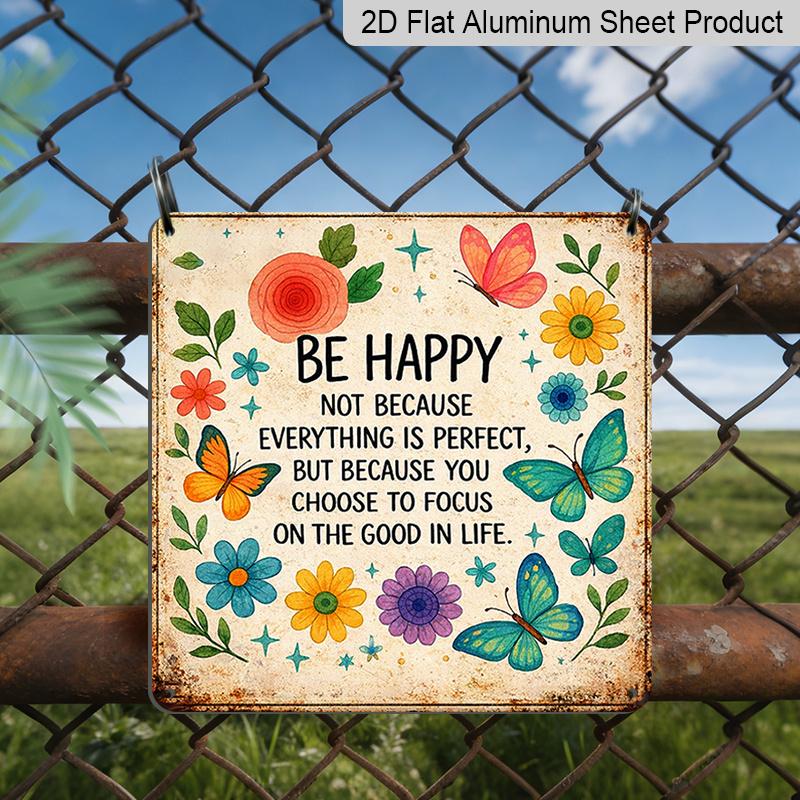 

2D Flat - 1pc Vintage Aluminum Metal Sign, Outdoor Decorative Wall Plaque, Retro Tin Style, Featuring A Positive Life Motto, Live Happily, Focus on 20*20cm