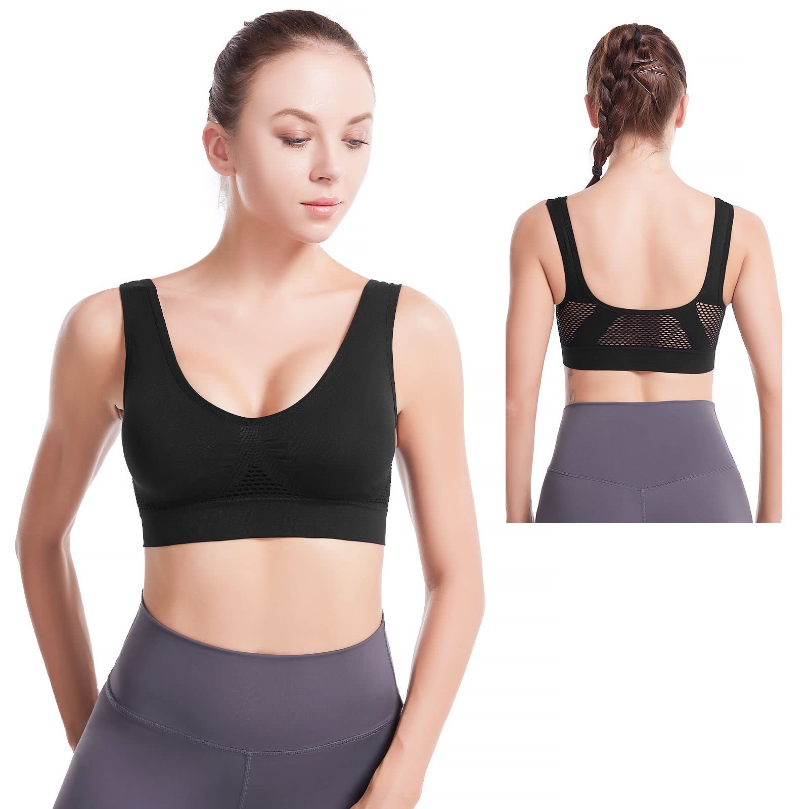 

THREEGUN Sports Plus Йога Бег Тренировочный Бюстгальтер Бюстгальтер, Размер, Эластичный, Влагоотводящий, Быстросохнущий, Беспроводной, Бюстгальтер, Бюстгальтер, (Черный-XL)