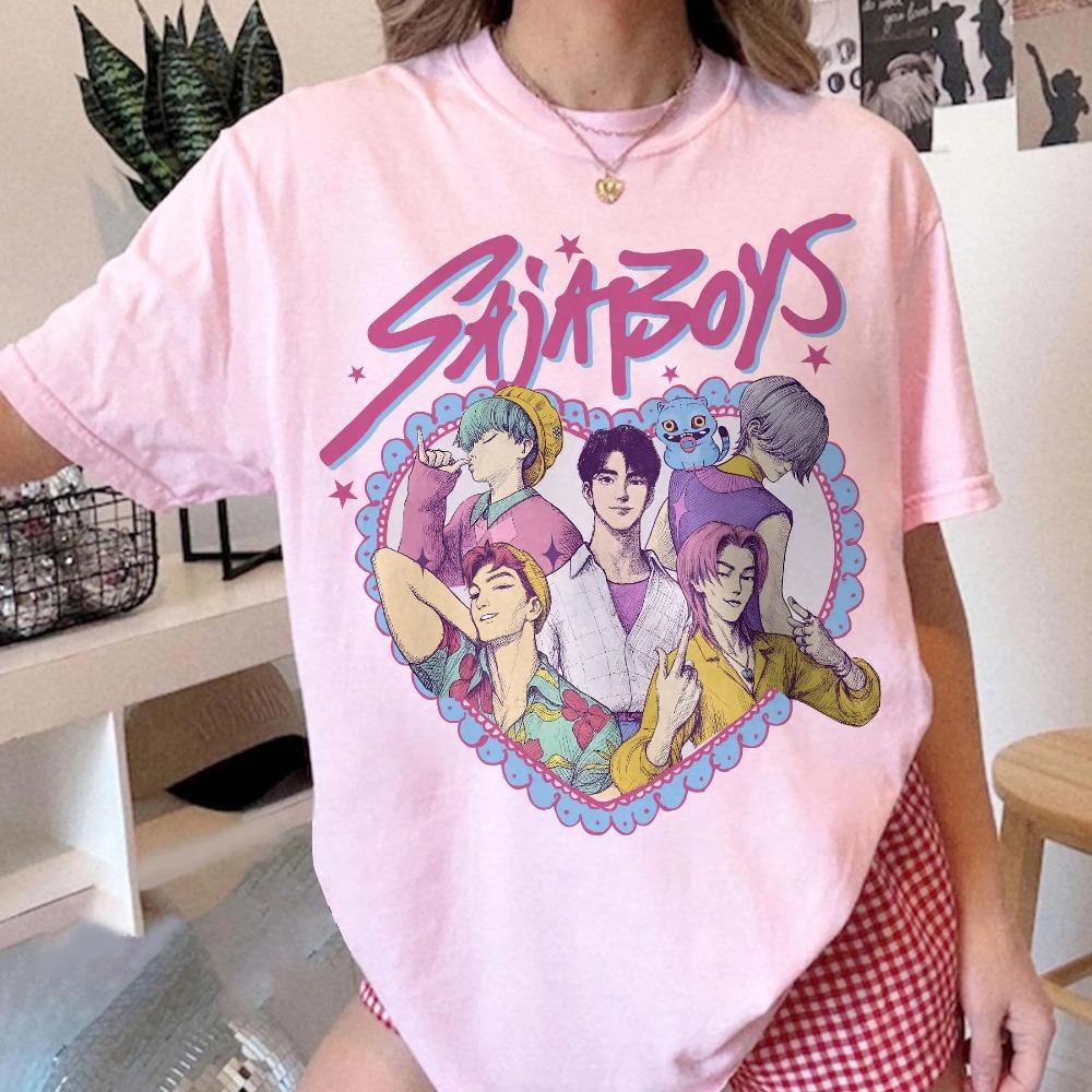 Retro Sajaboys Kpop Demon Hunters T-shirt Kpop Boy Band Shirt Anime Manga Style Tee Demon Hunter Merch Kpop Fan Gift Shirt