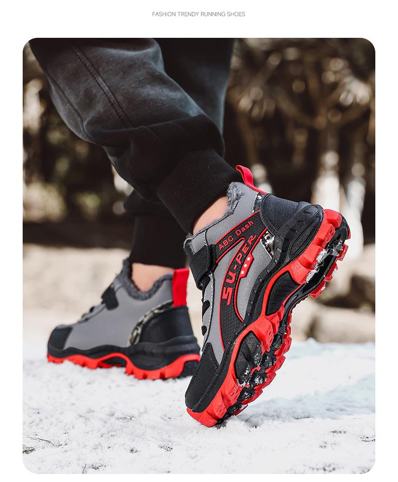 Boys' Fleece-Lined Cotton Shoes - New 2025 Autumn/Winter Non-Slip Warm Outdoor Sports Footwear