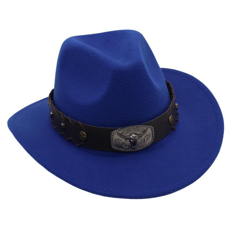 Top Hat Western Cowboy Hat Tibetan Jazz Hat Felt Hat Bull Head Belt Buckle Riding Hat Sun Hat