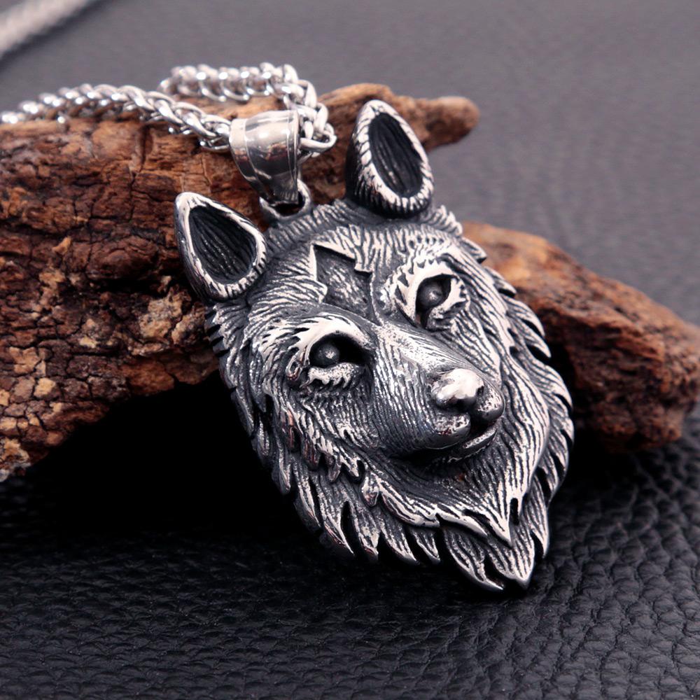 Vintage Silver Color Viking Wolf Head Pendant Necklace 316l Stainless Steel Norse Viking Amulet Necklace Men Women Gift Jewelry