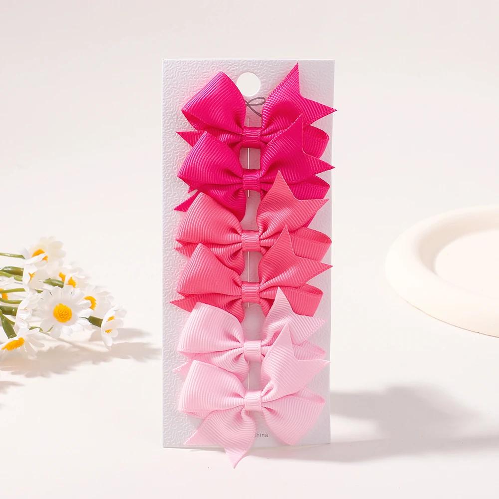 6Pcs/lot Solid Color Ribbon Baby Bows Hair Clips for Baby Girls Handmade Bowknot Hairpin Mini Barrettes Kids Hair Accessories
