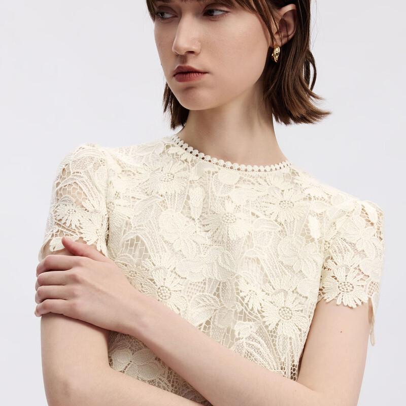 Elegant Women's French Lace Short Sleeve Midi Dress
