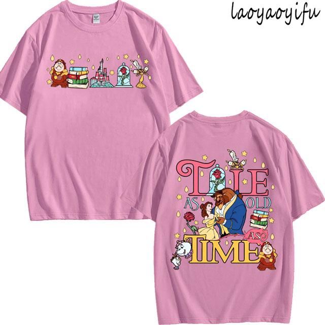Tshirt Beauty and the Beast Vintage Aesthetic Styles High Quality Cotton Women Fashion Loose Short Sleeve Oneck Tee